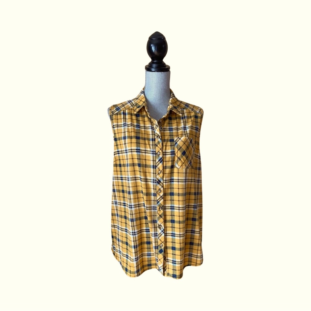 Passport sleeveless plaid button up shirt XXL